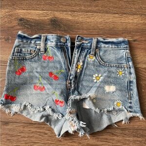 Jean Shorts with Cherry and Daisies